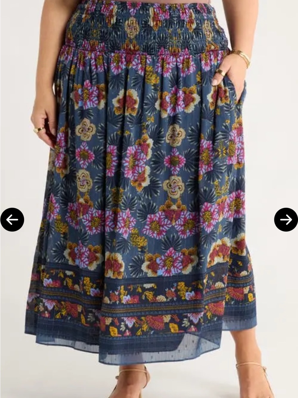Treasure & Bond Smocked Waist Maxi Skirt Size 1X Blue Floral Modest